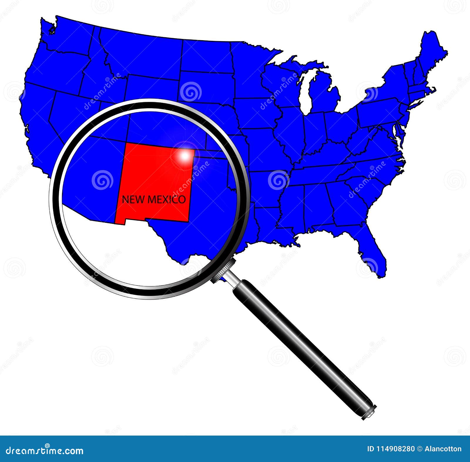Usa State Under A Magnifying Glass New Mexico Stock Vector