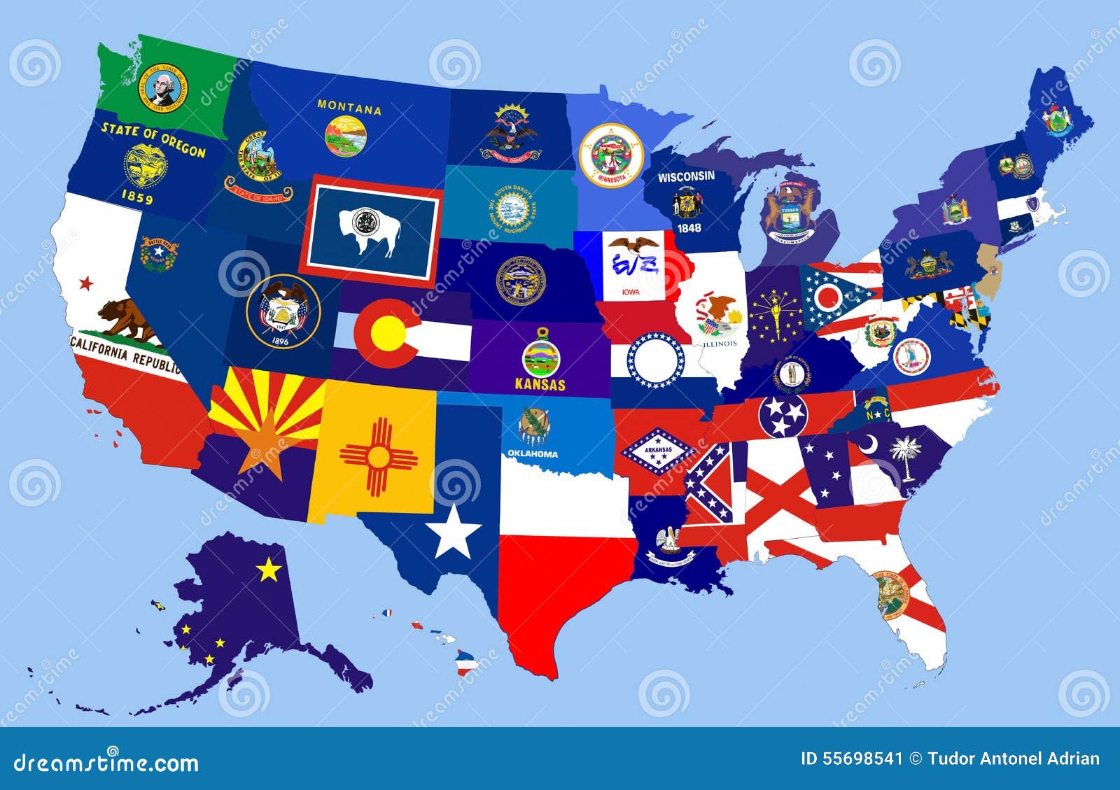 Usa States Flag Map Stock Illustration Illustration Of Geography