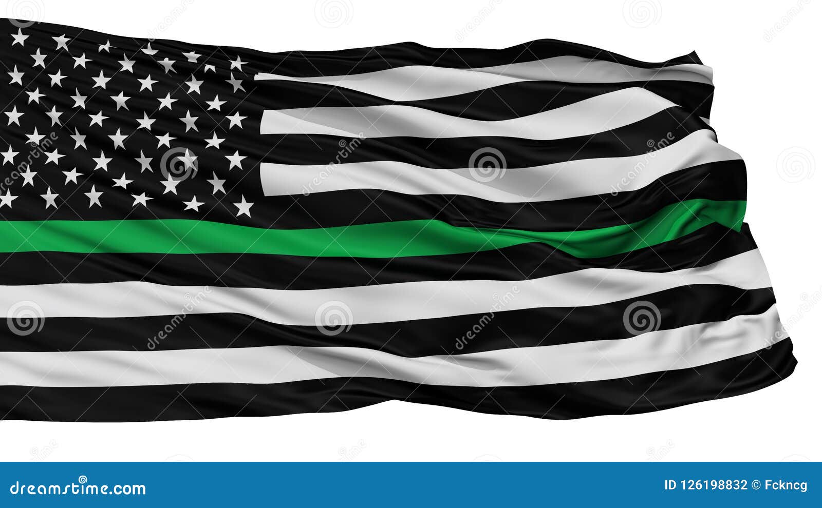 Usa Thin Green Line Flag, Isolated On White Stock Illustration