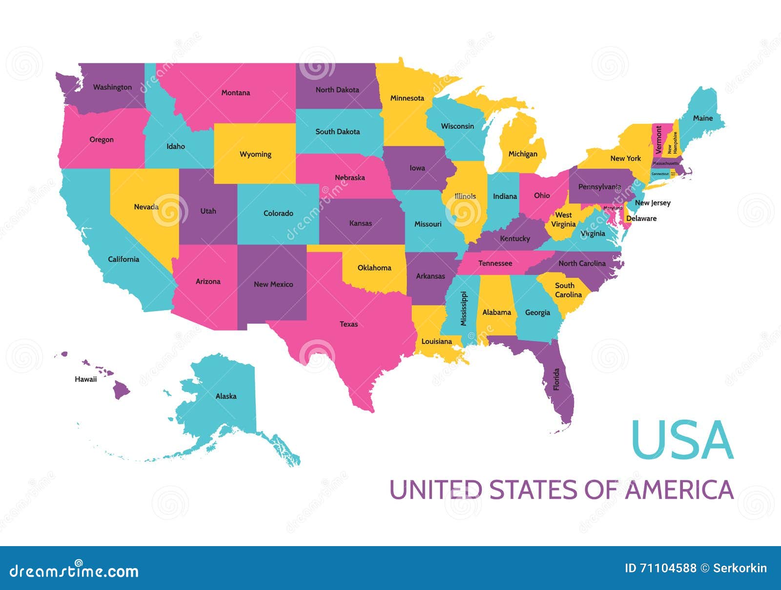 usa - united states of america - colored  map with the division into states