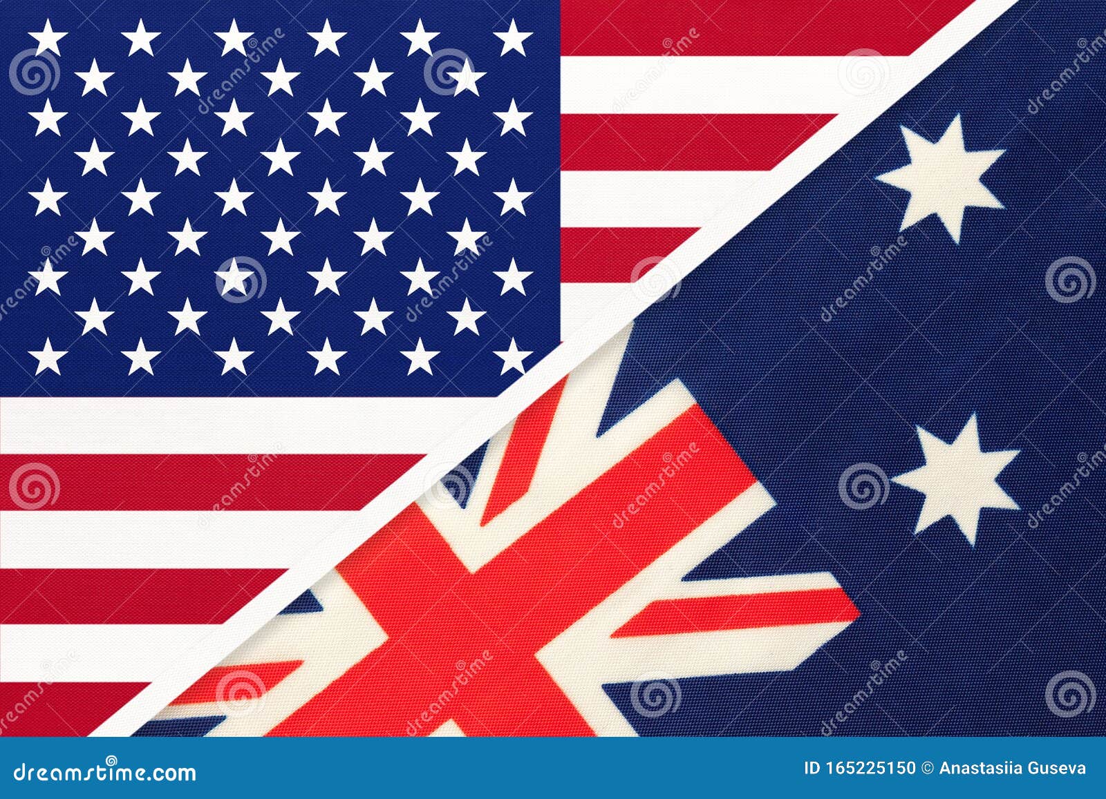 USA Vs Australia National Flag from Textile. Relationship between