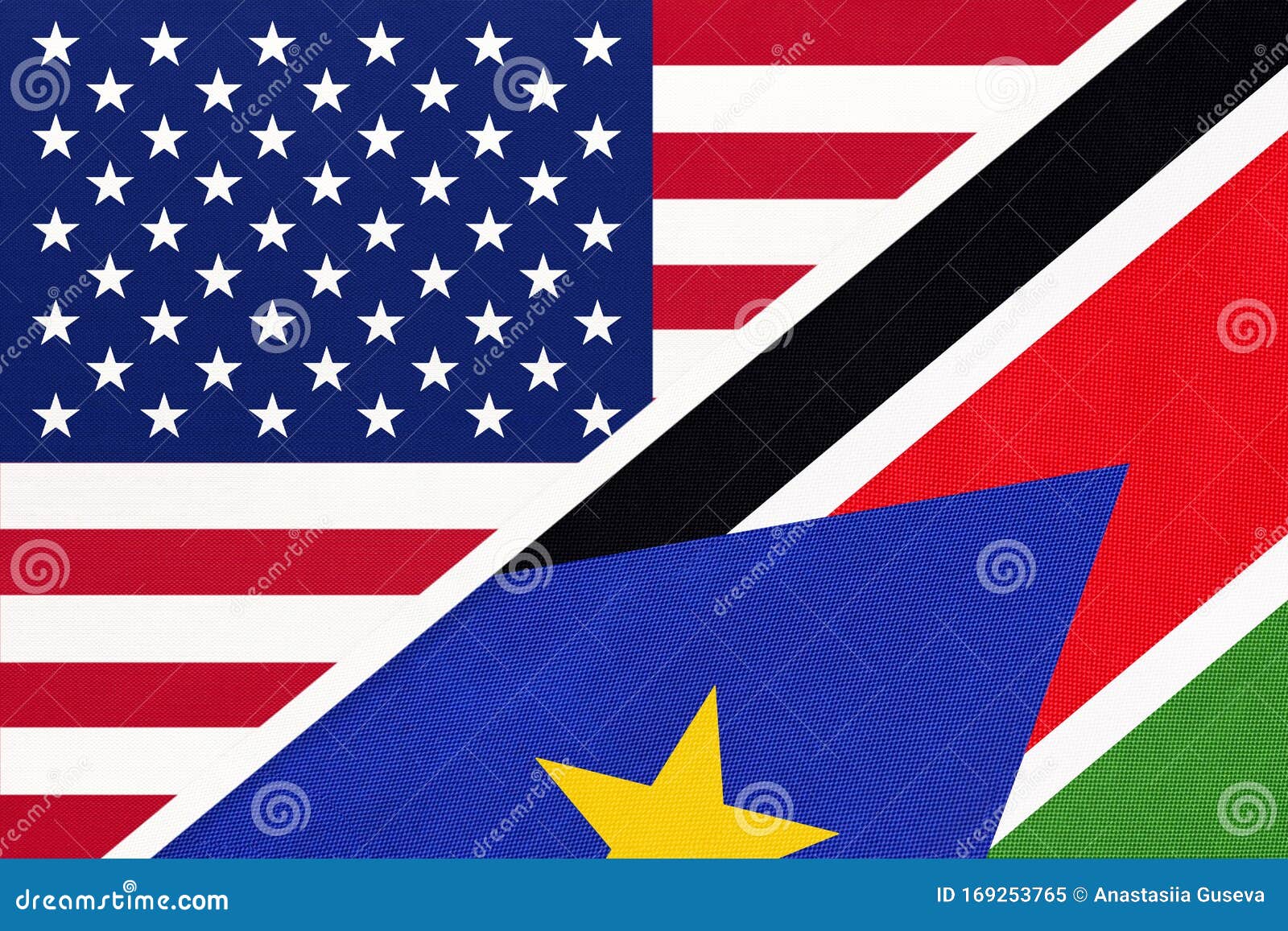 USA Vs South Sudan National Flag from Textile. Relationship between Two
