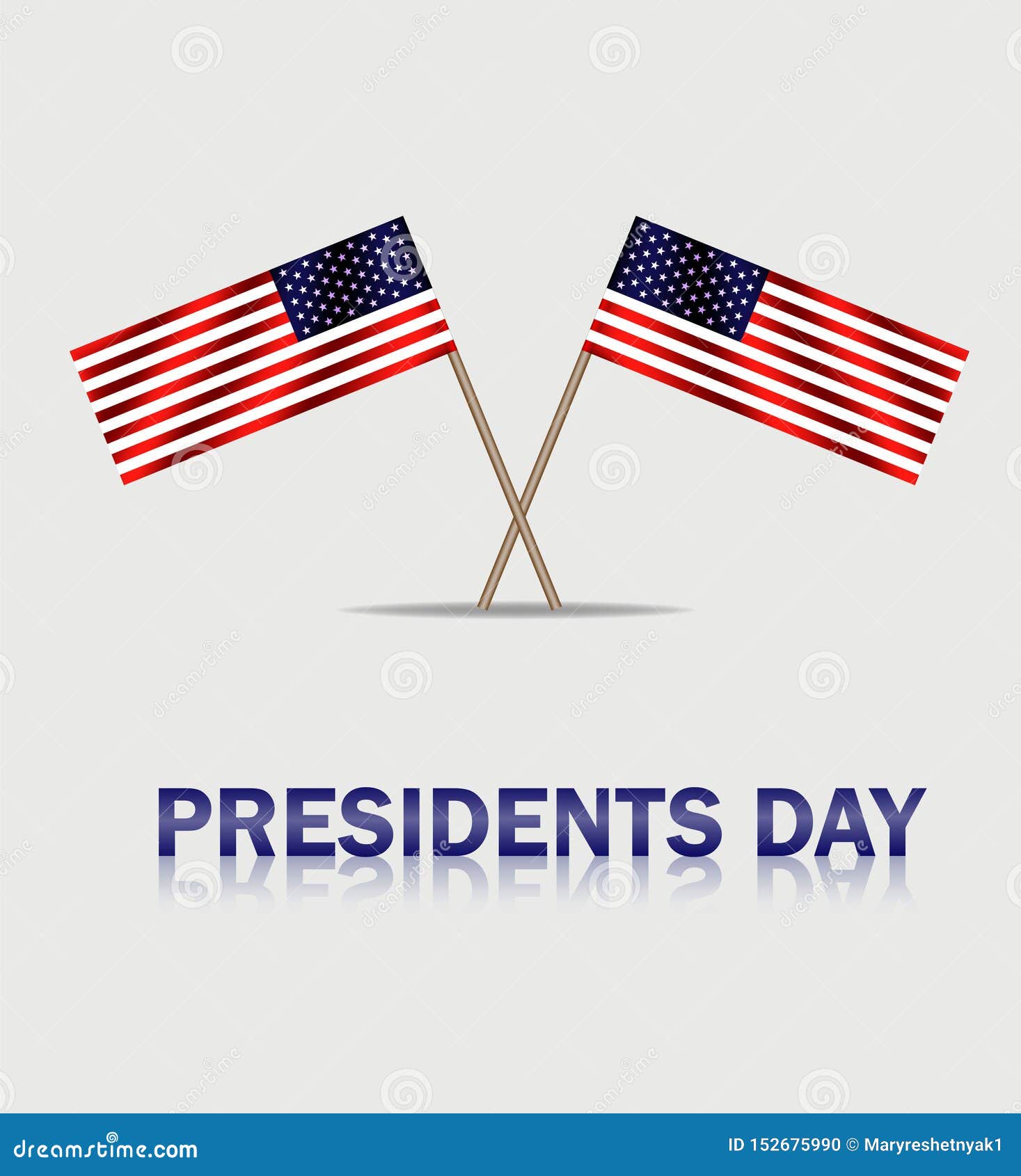 Usa Waving Flags To Presidents Day. Presidenta Banner on Grey