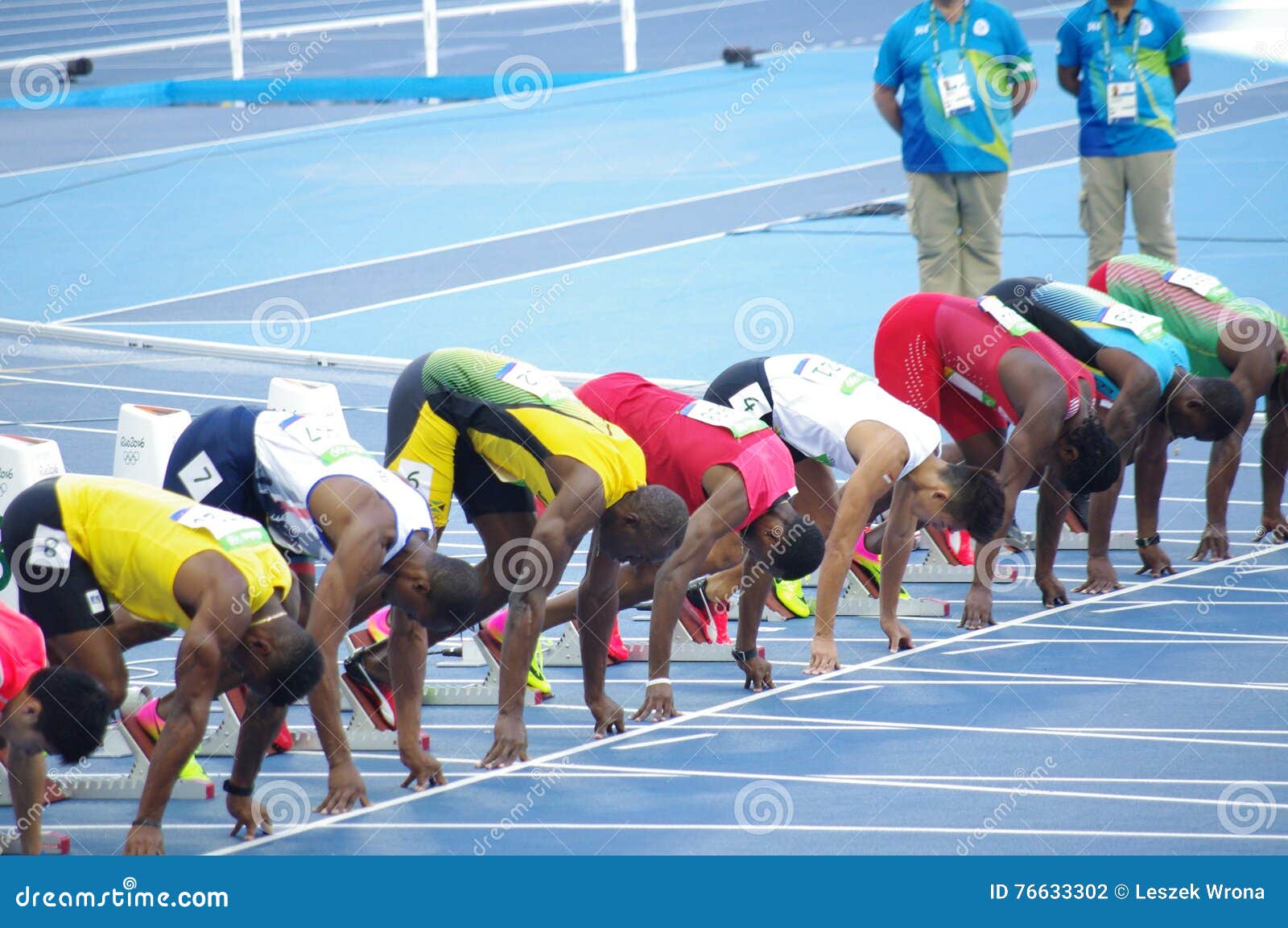 Usain Bolt at 100m Start Line at Rio2016 Olympics Editorial Photography