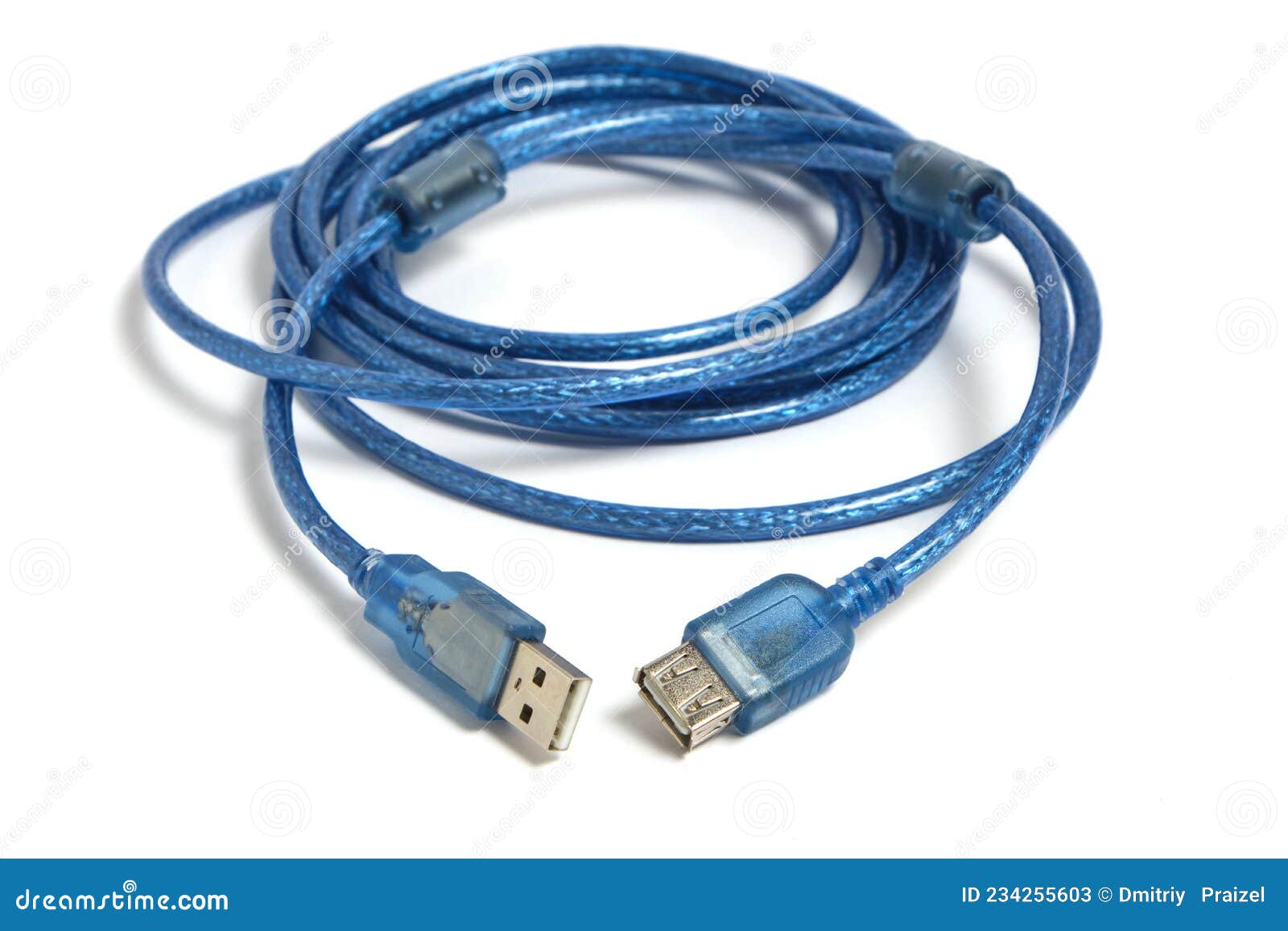 USB Cable is Blue on a White Background Stock Image Image of wire