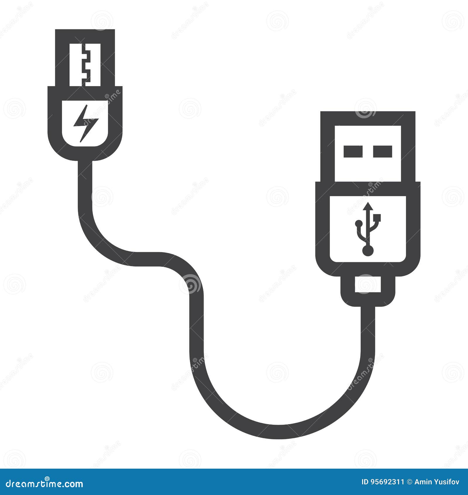 USB Cable Line Icon, Connector and Charger Stock Vector Illustration