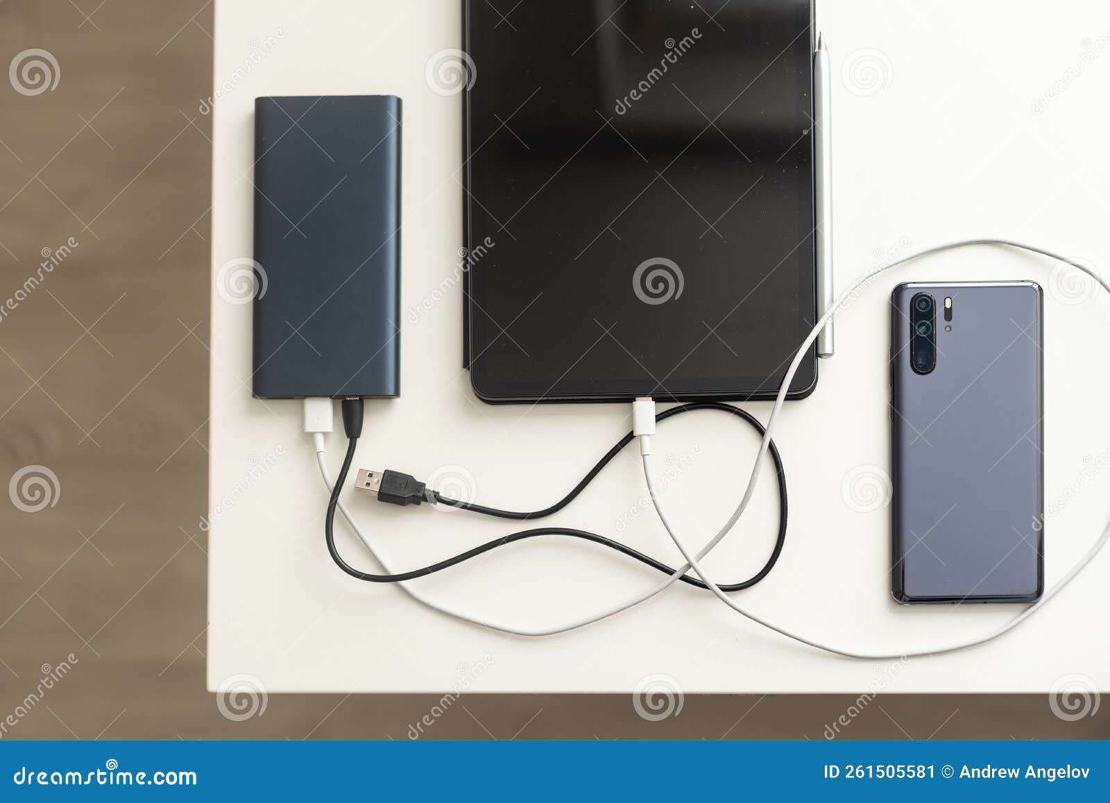 USB Charging Cables for Smartphone and Tablet in Top View. Stock Image Image of mobile