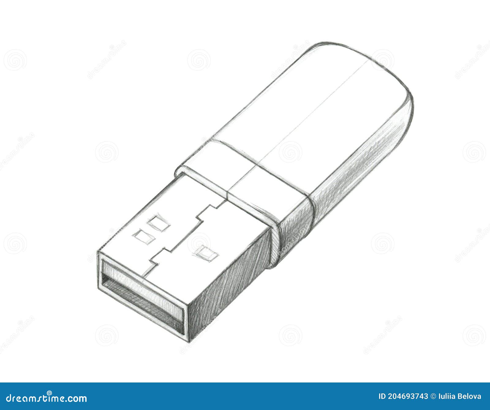 Usb flash drive with cap outline drawing Vector Image