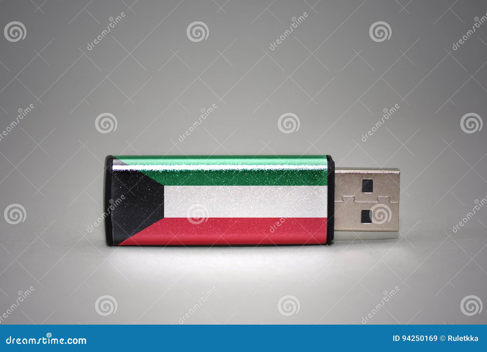 Usb Flash Drive with the National Flag of Kuwait on Gray Background