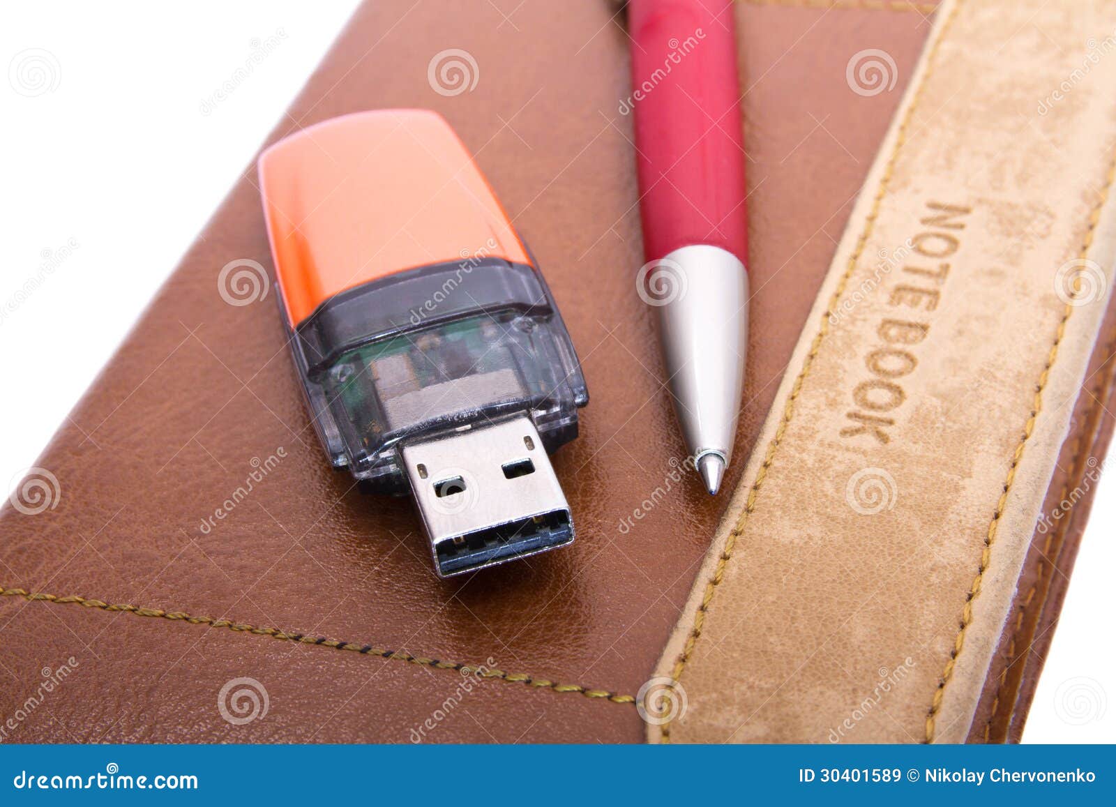 USB Flash Drive, Pen and Notebook Stock Image Image of book, date