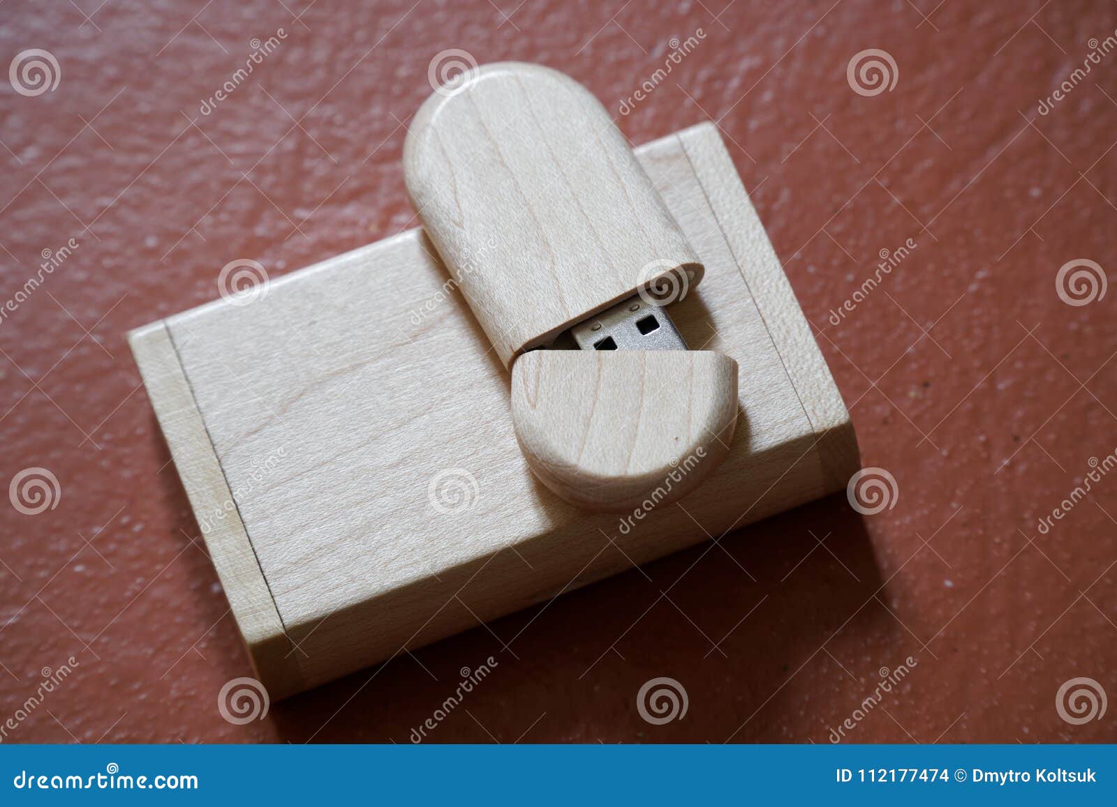 Usb Flash Drive With Wooden Surface On Desk For Usb Port Plug In