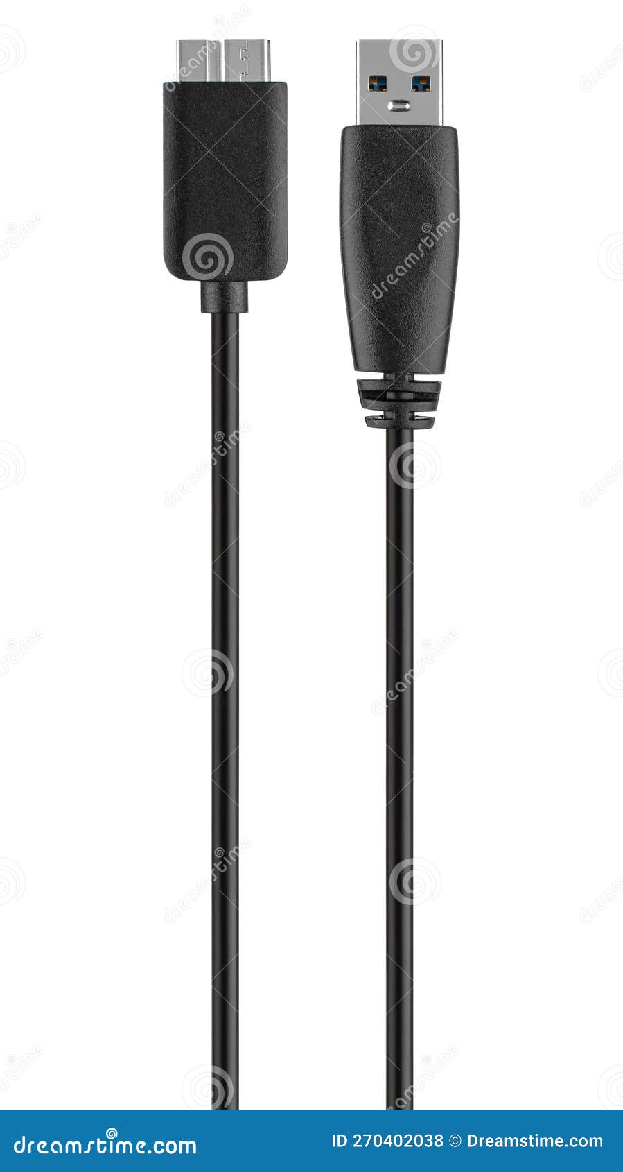 USB 3.0 Micro-B and USB Cable, Isolated on White Background Stock Photo ...