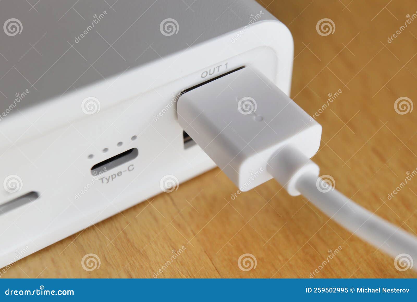 USB Plug, Wire in a Power Bank Closeup Macro Stock Image Image of