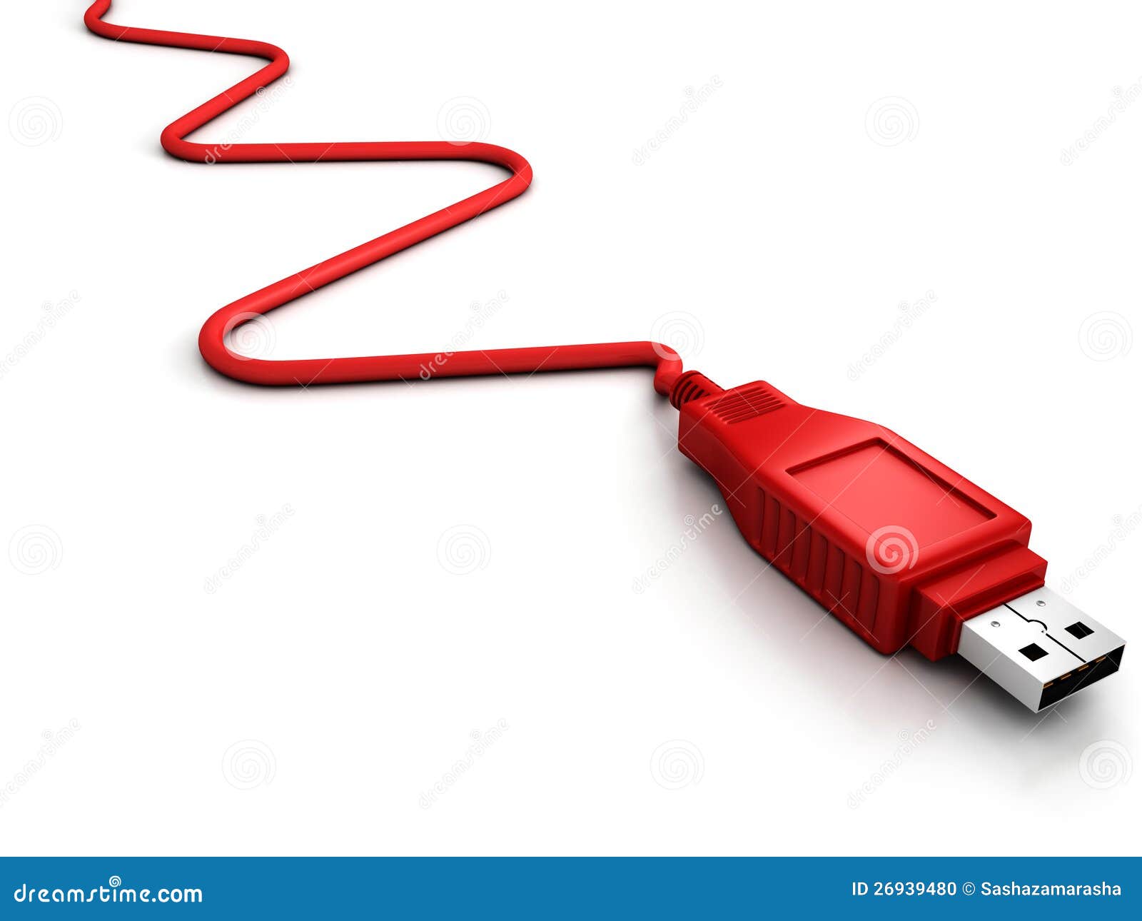 Usb Red Cable on White Background Stock Illustration Illustration of