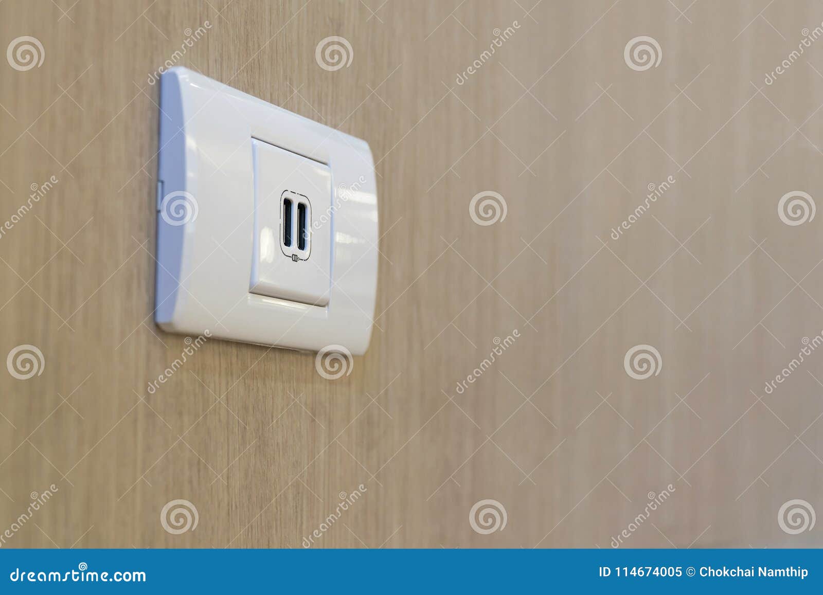 USB Slot is Attached To the Wall for Charging. Stock Image Image of