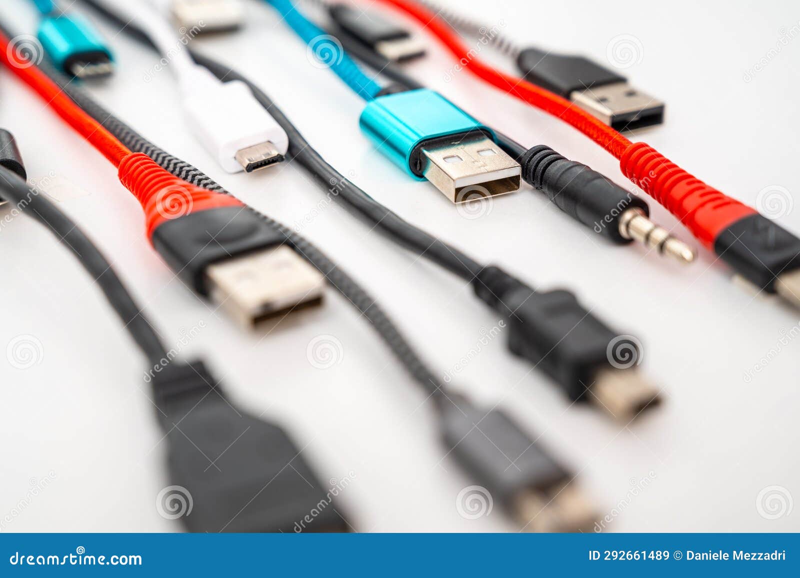 USB and Smartphone Cables and Connectors of Various Types and Colours