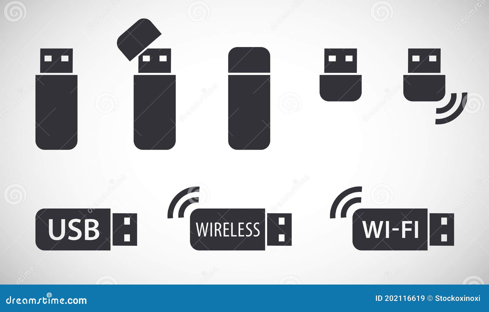 USB Stick Vector Icons Wireless Wi-fi Sticks Symbols Stock Vector