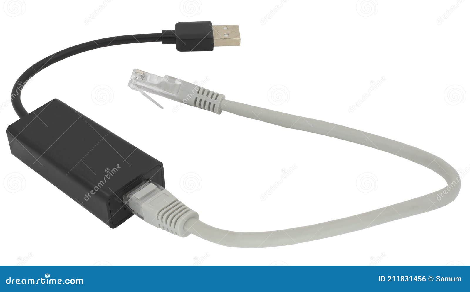 Usb To Ethernet Connector Adapter Isolated Over the White Stock Photo
