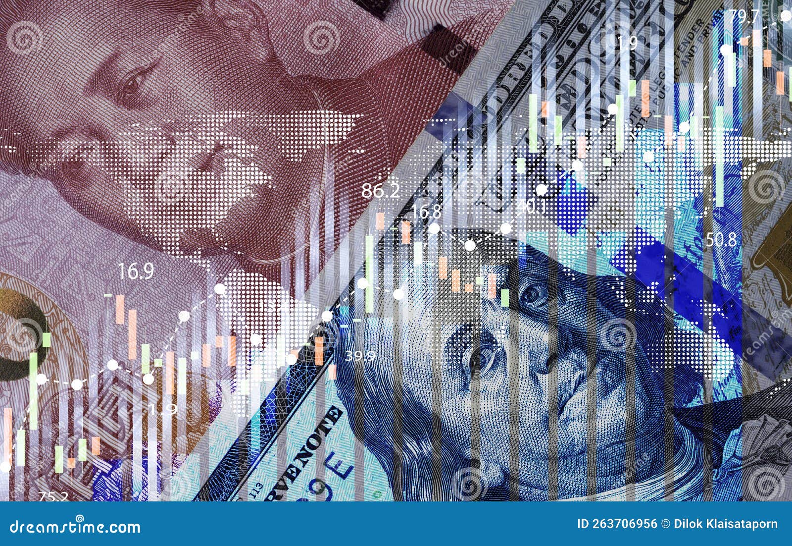USD Dollar And China Yuan Banknote With Analysis Graph For Economic usd-dollar-and-china-yuan-banknote-with-analysis-graph-for-economic