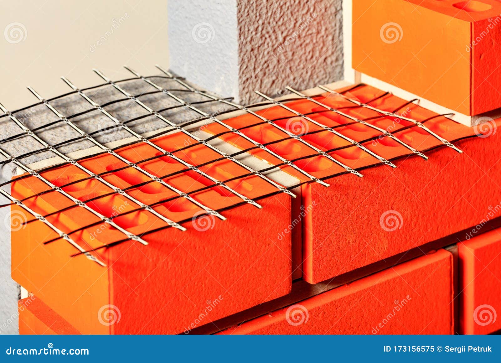 Layout of Using Nylon Mesh in Masonry To Strengthen Walls Stock Image