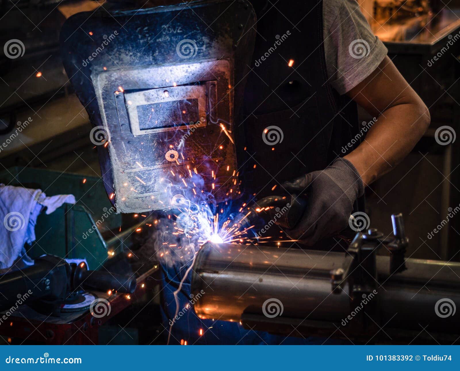Use of Wire Welding Machine in a Stock Photo Image of wire