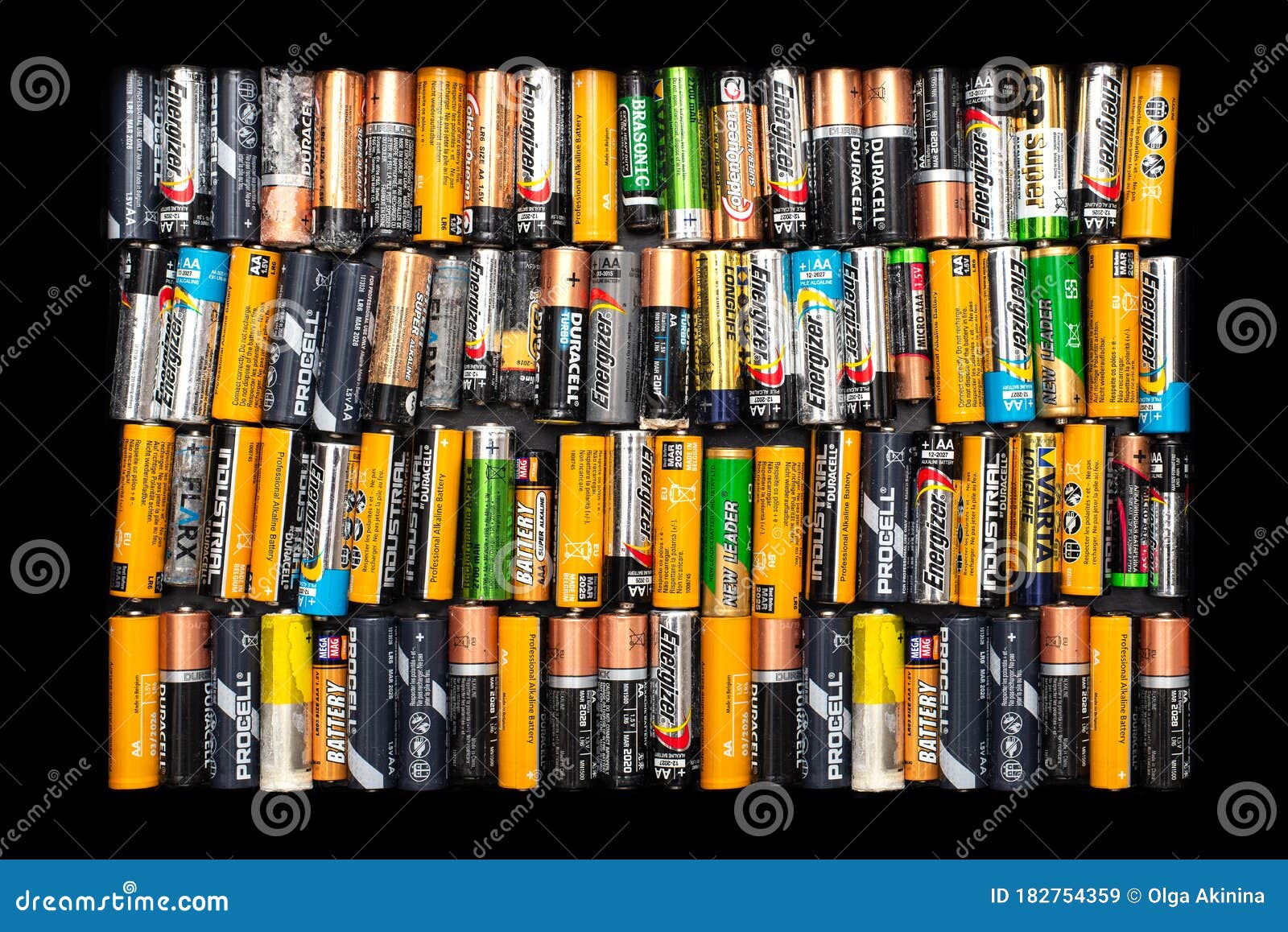 Used Alkaline Batteries Aa Size Format Of Different Brands Ready For