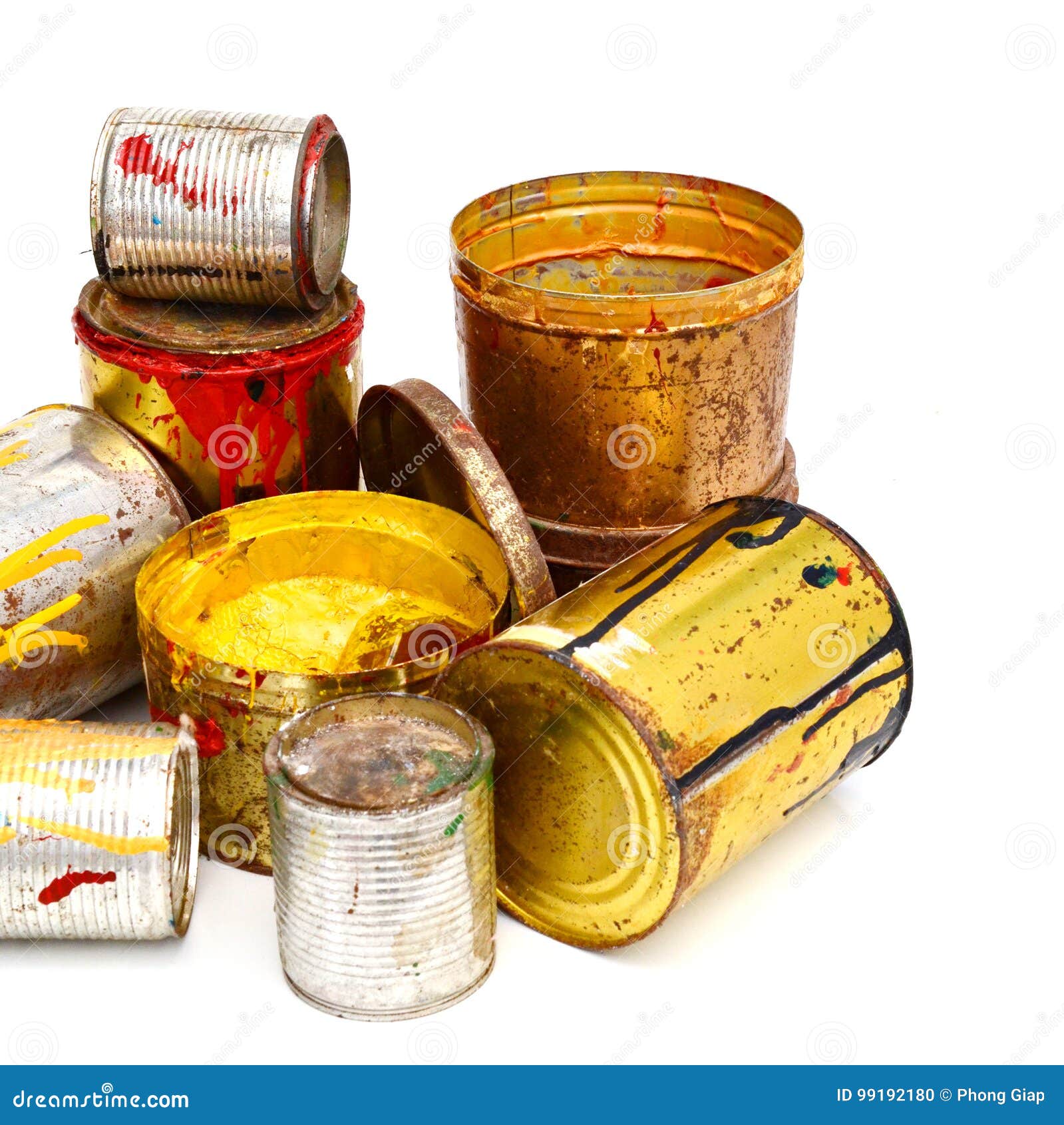 Used Colorful Paint Buckets Stock Photo Image of yellow, pink 99192180