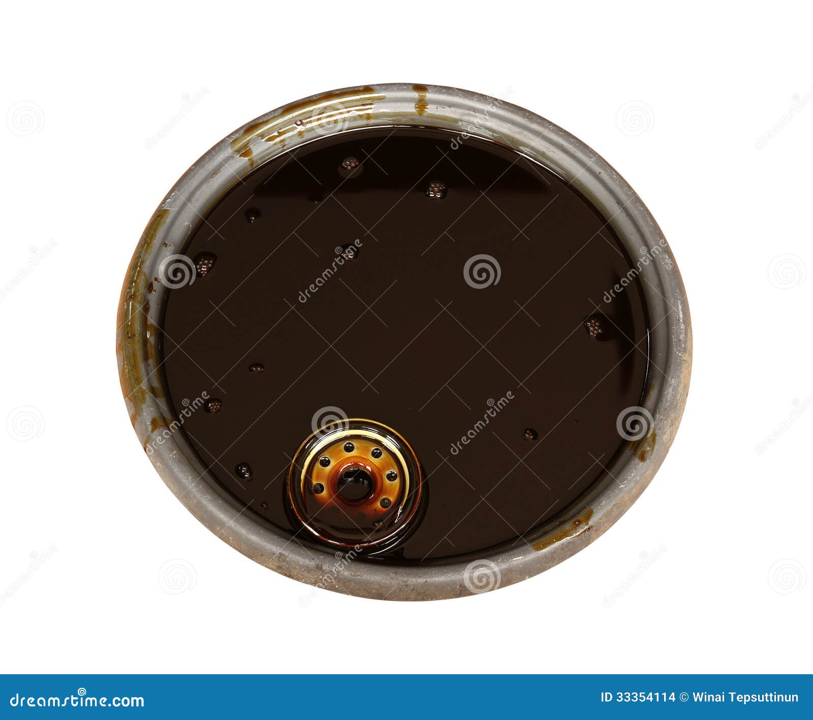 Used engine oil in basin (with clipping path) isolated on white background