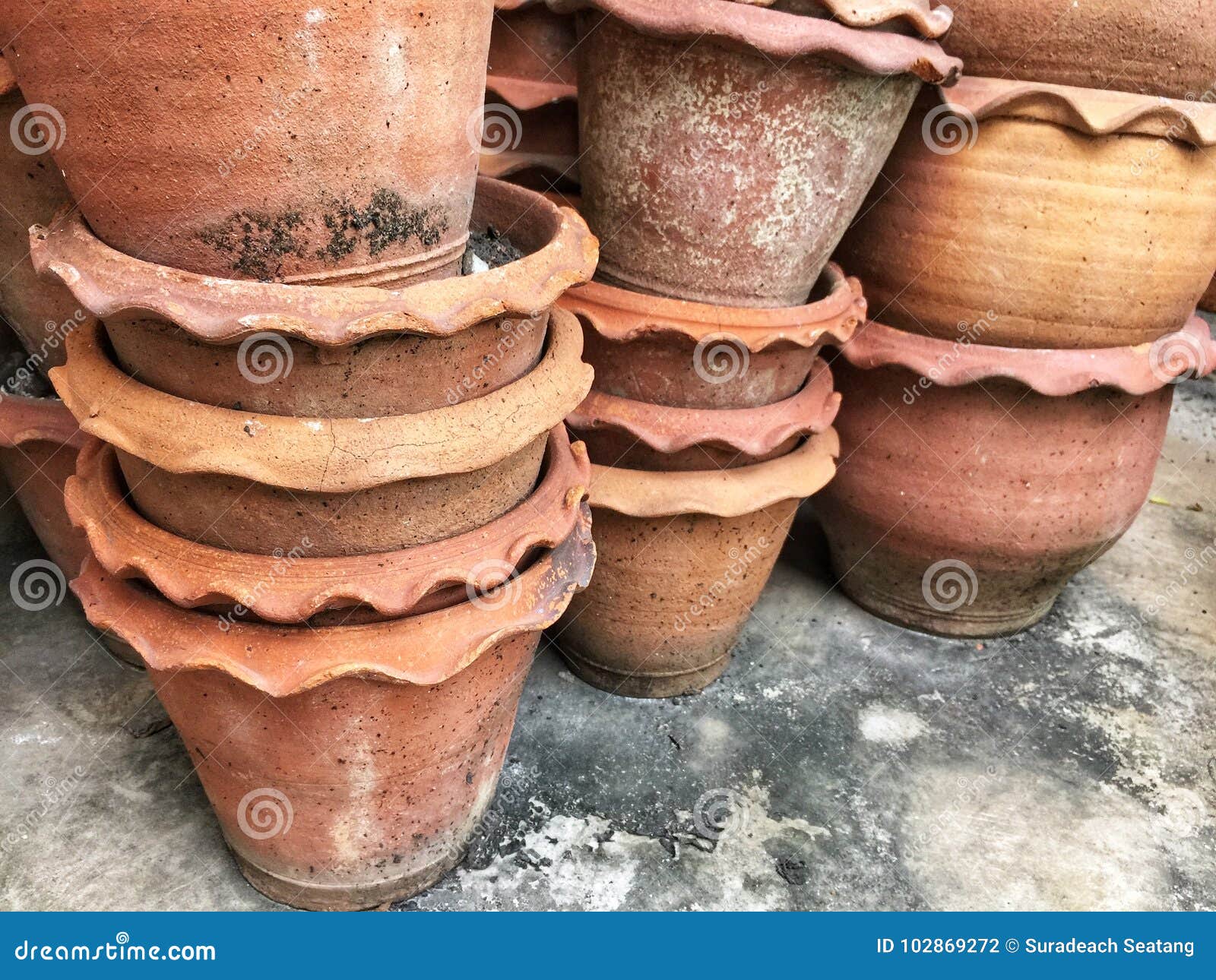 Used Flower Pots on the Floor Stock Photo Image of leaf, background