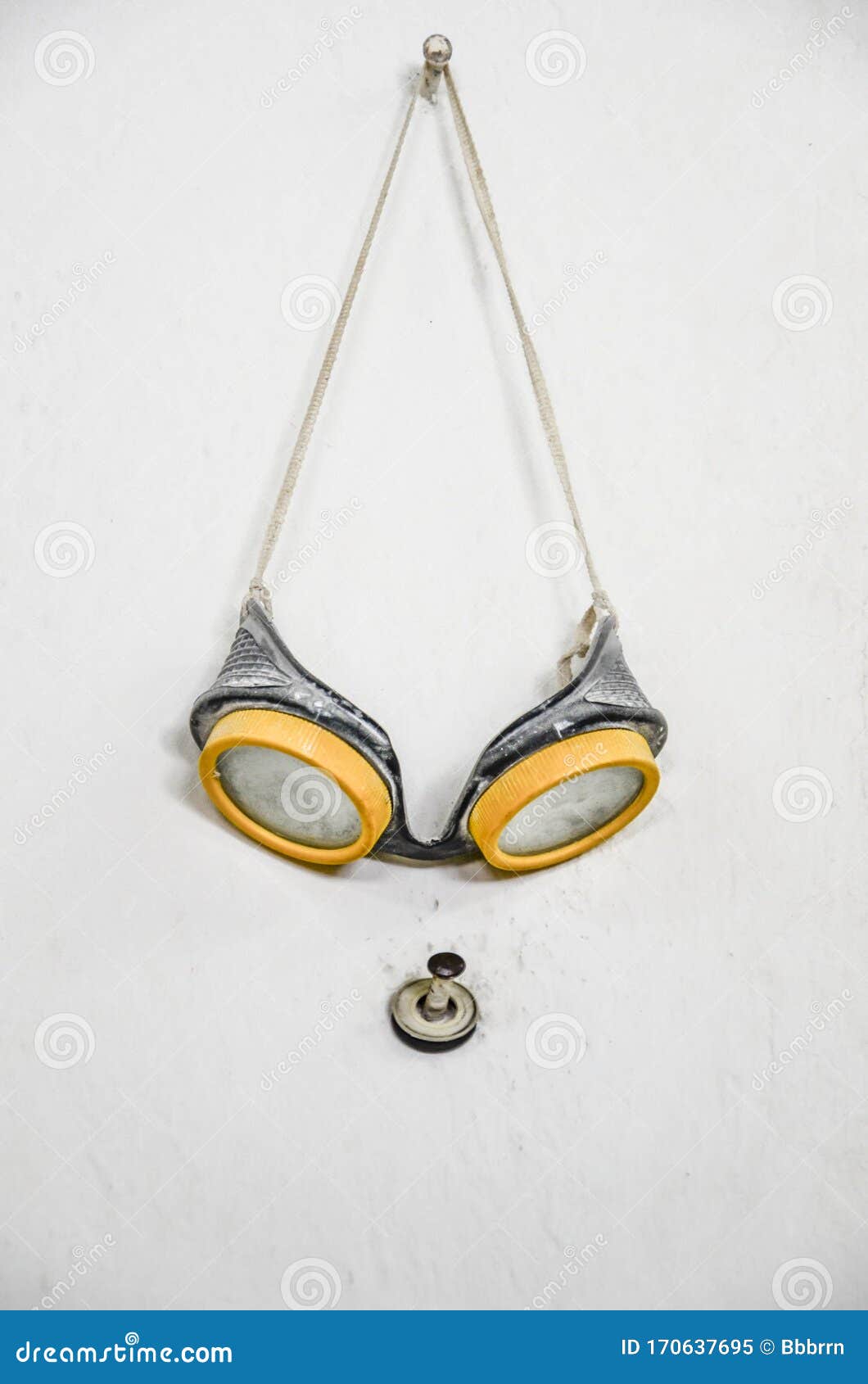 An Used Goggle Hanged on Wall Stock Image Image of space, plastic