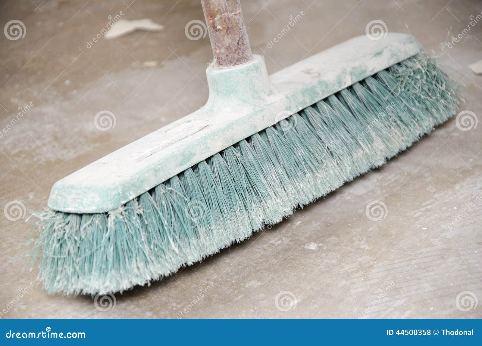 Used Green Broom Covered with Dust Stock Photo Image of construction