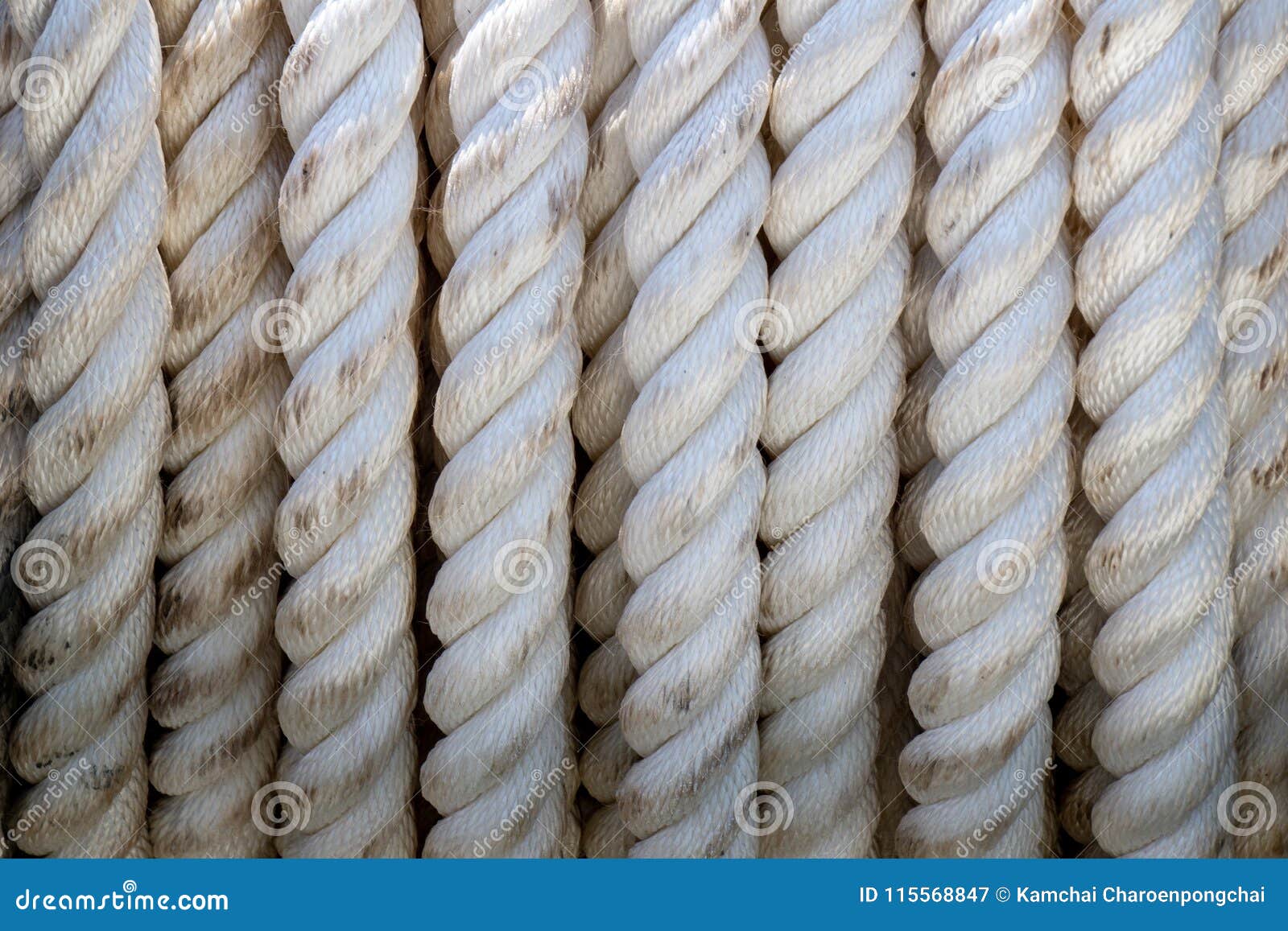 Reel of Used Manila Ropes with Stains Use in Large Ship or Port