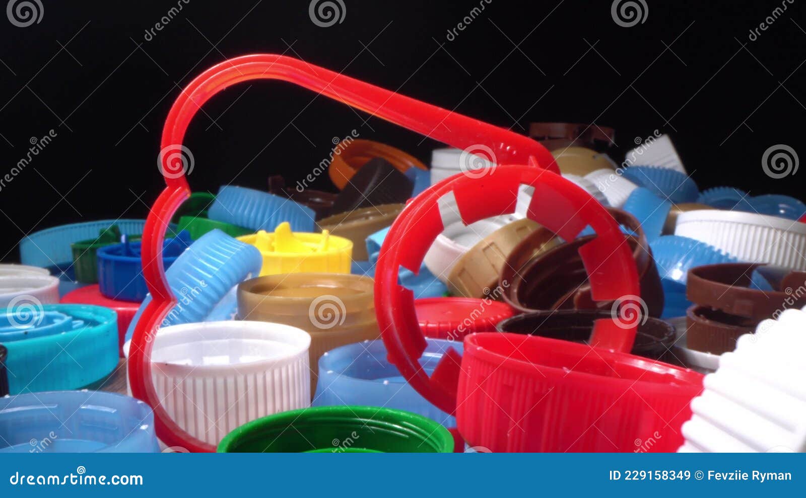 Used Plastic Bottle Caps and Lids Recycle. Environmental Pollution