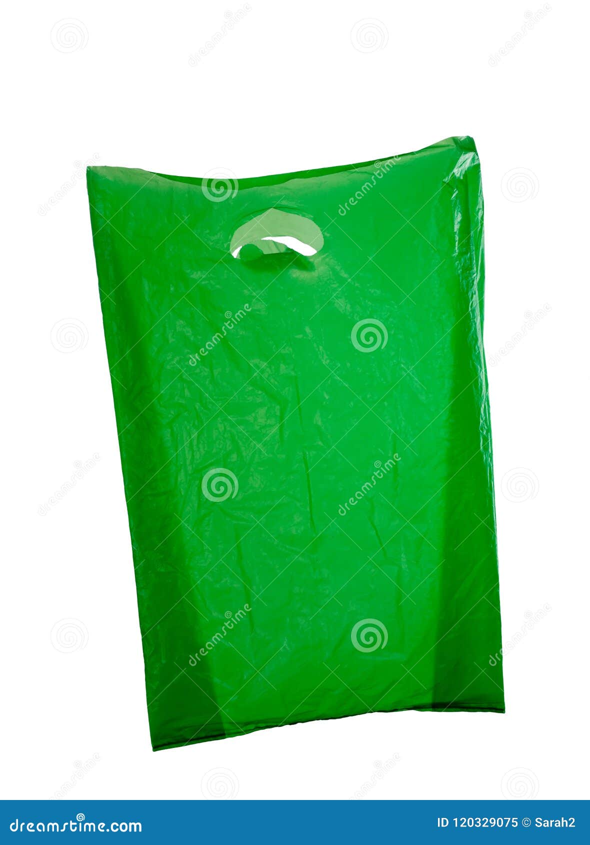 Used and Reused Green Plastic Bag Isolated on White Background Stock