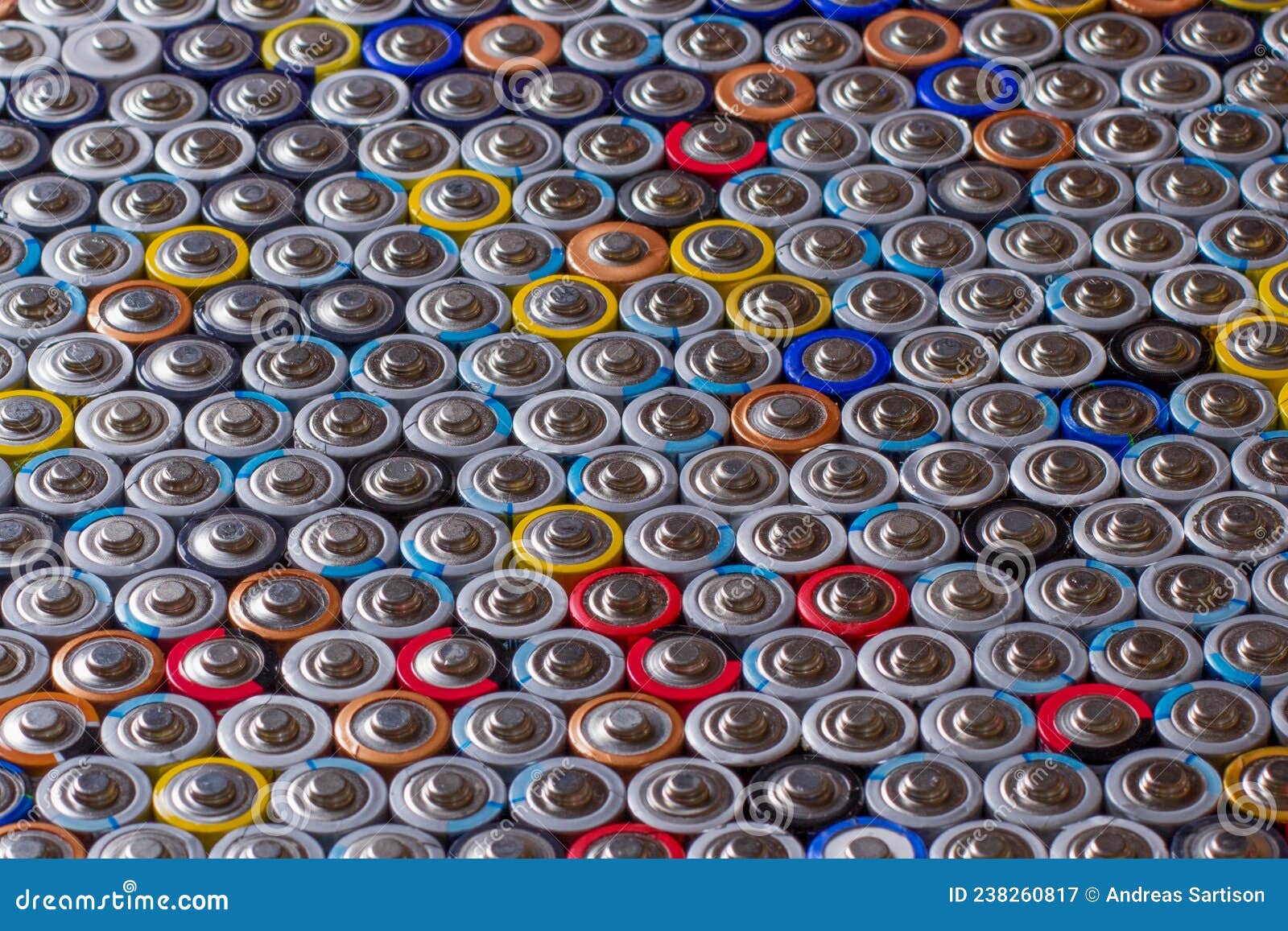 Used in Several Rows Arranged AAA Batteries of Different Colors and