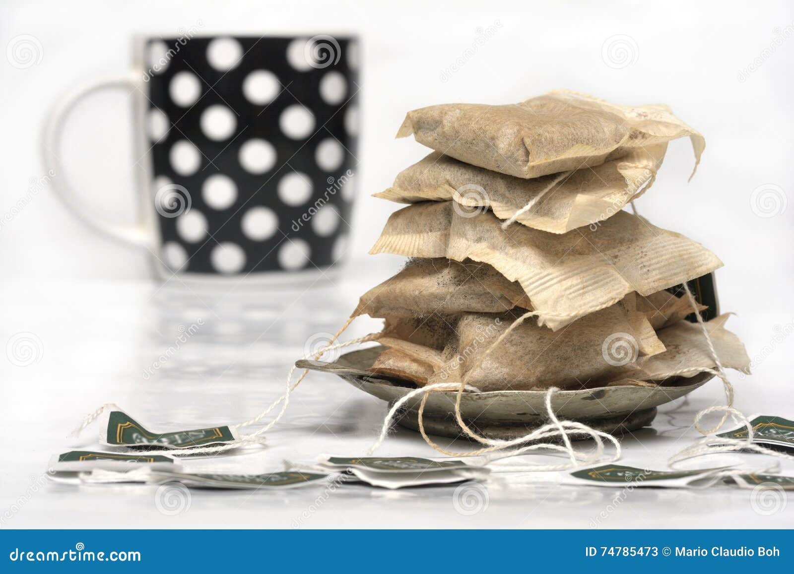 used tea bags and a cup