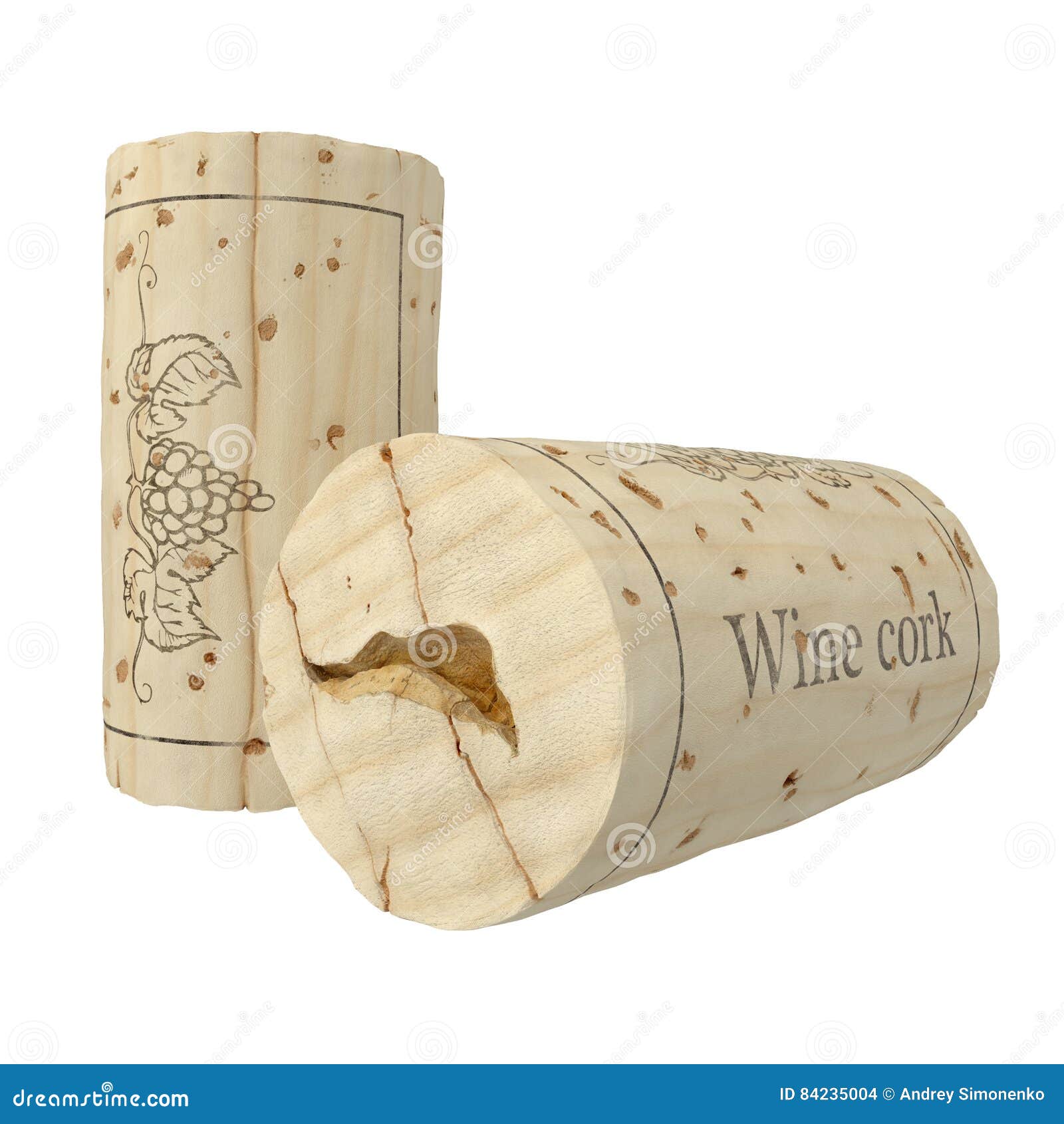 Used Wine Cork on White. 3D Illustration Stock Illustration