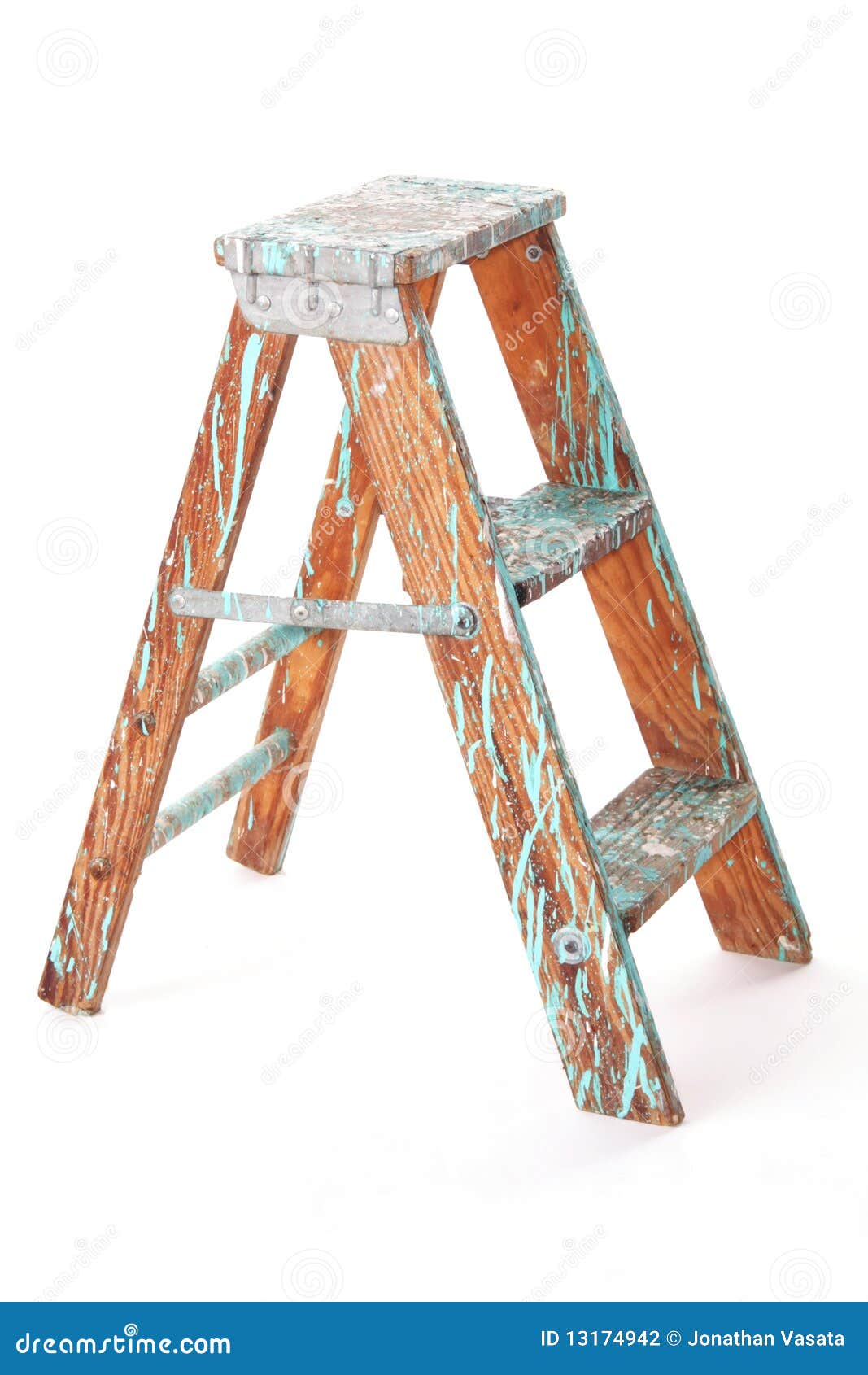 Used Wooden Step Stool stock photo. Image of stool, drips 13174942