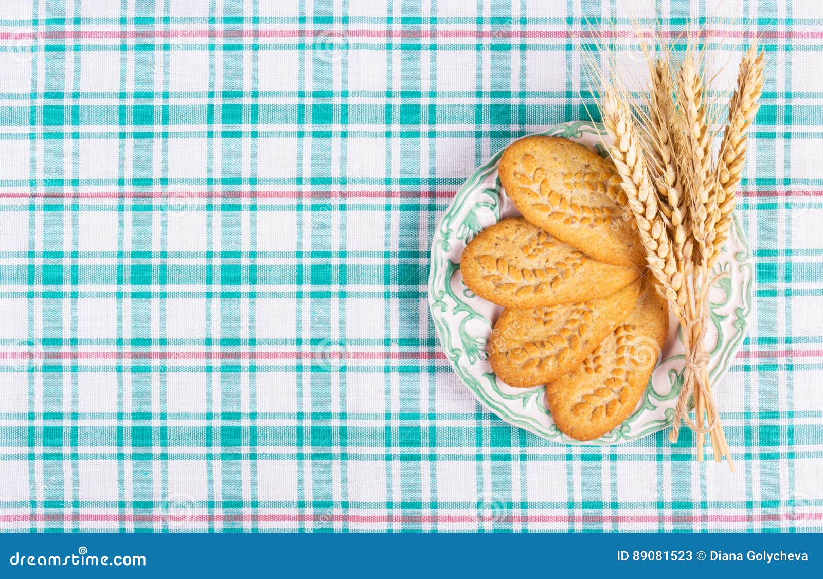 Useful Cereal Biscuits and Wheat Ears on a Checkered Tablecloth. Home ...