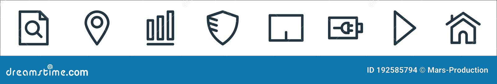 user interface line icons. linear set. quality  line set such as home, play button, battery status, touchpad, shield, bar