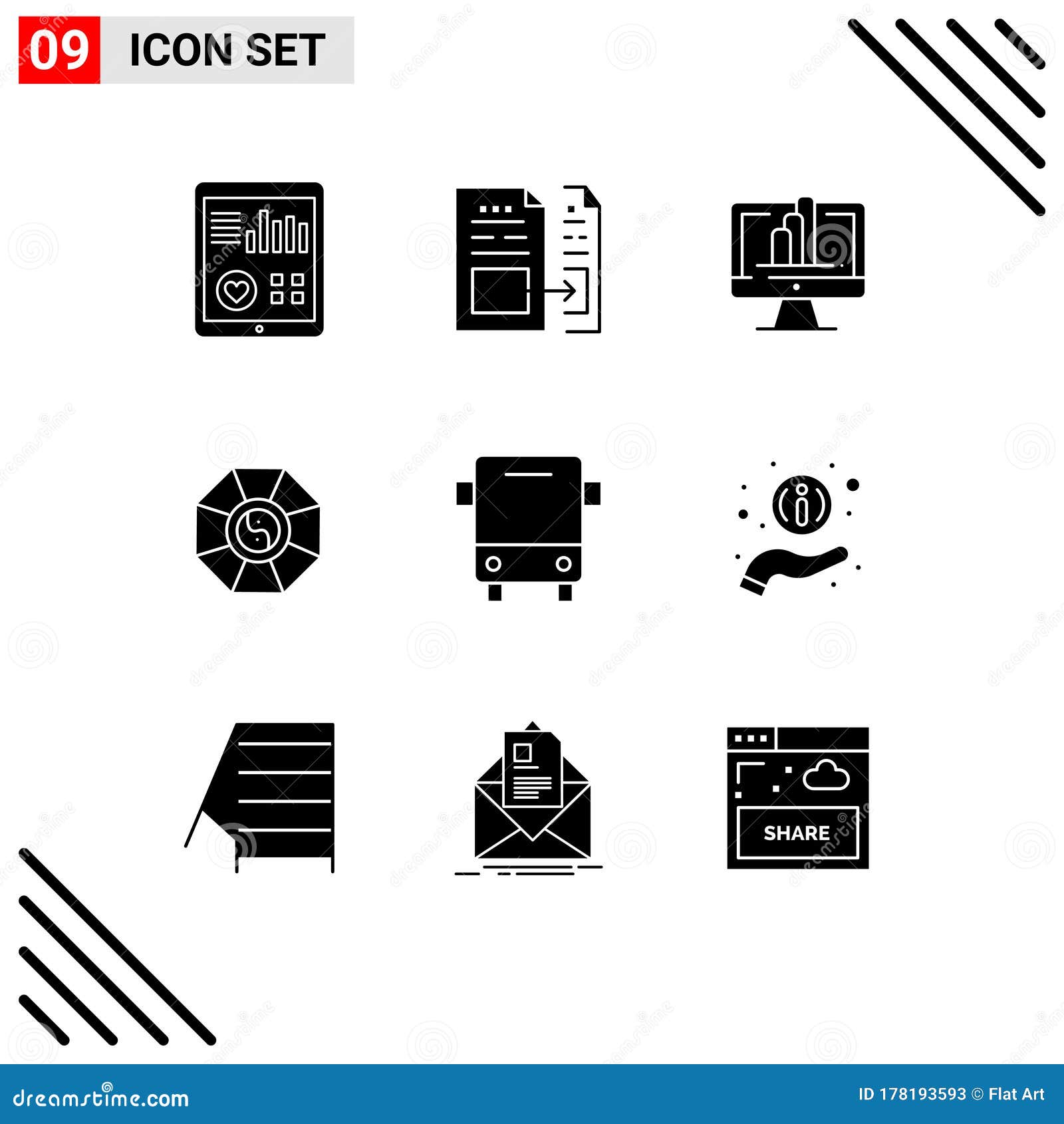 universal icon s group of 9 modern solid glyphs of chinese, feng shui, file, mirror, shart