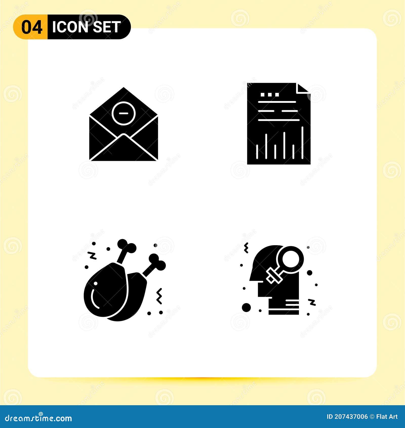 user interface pack of 4 basic solid glyphs of communication, graph, mail, chart, fast food