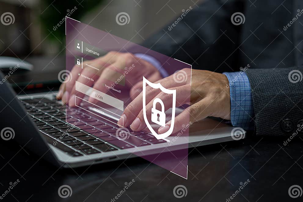 User login to computer by username and password cyber security concept