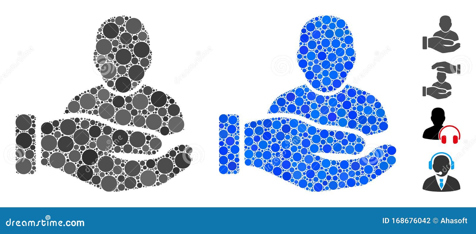 user support hand composition icon of spheric items