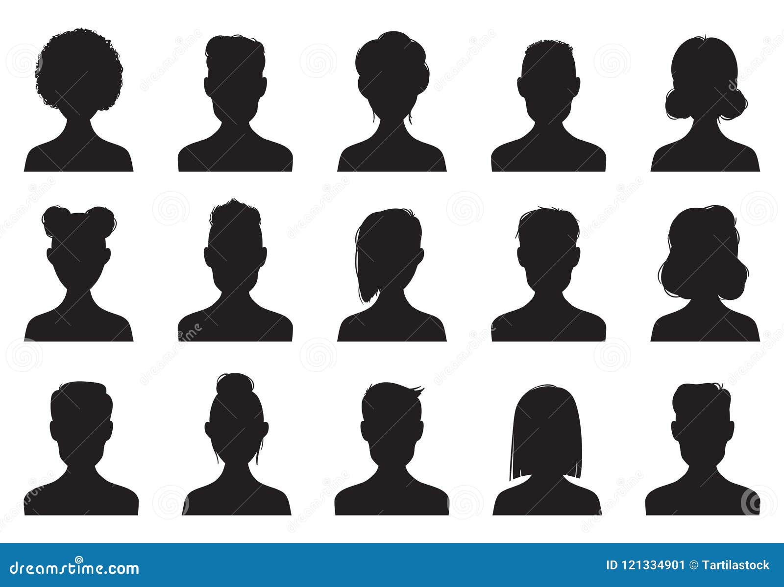 users silhouette icons. male and female head silhouettes. anonymous person heads avatar  icon set
