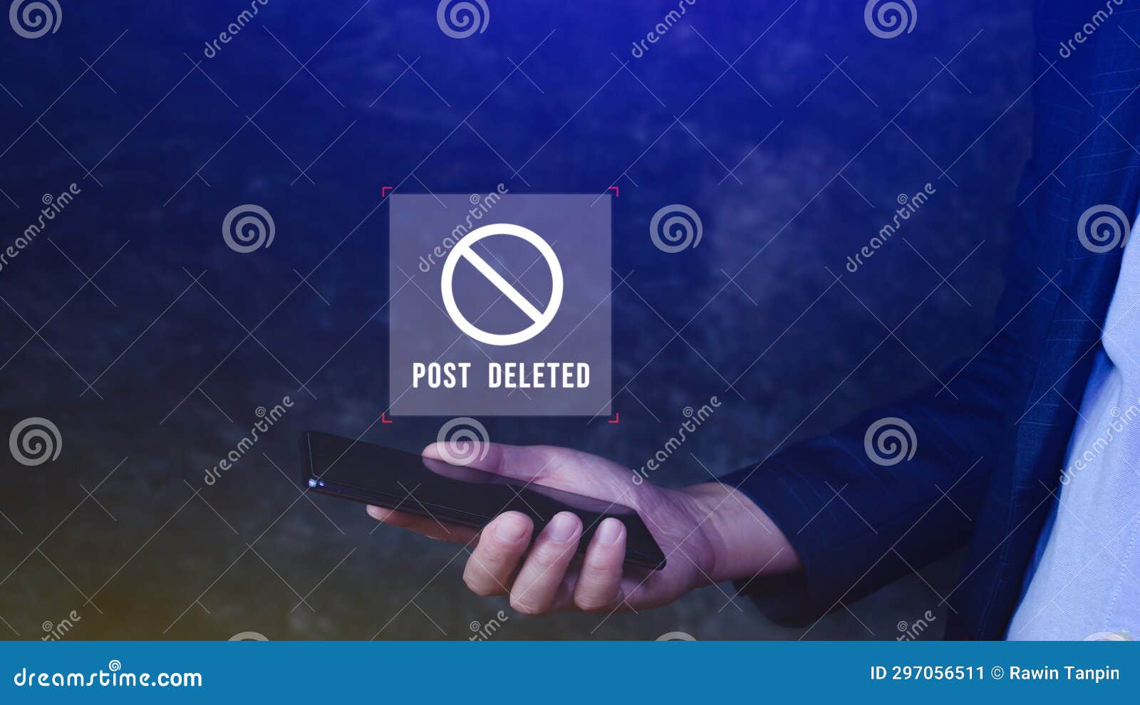 uses a smartphone or mobile phone to use social media but the post has been deleted on a virtual screen, find more internet search