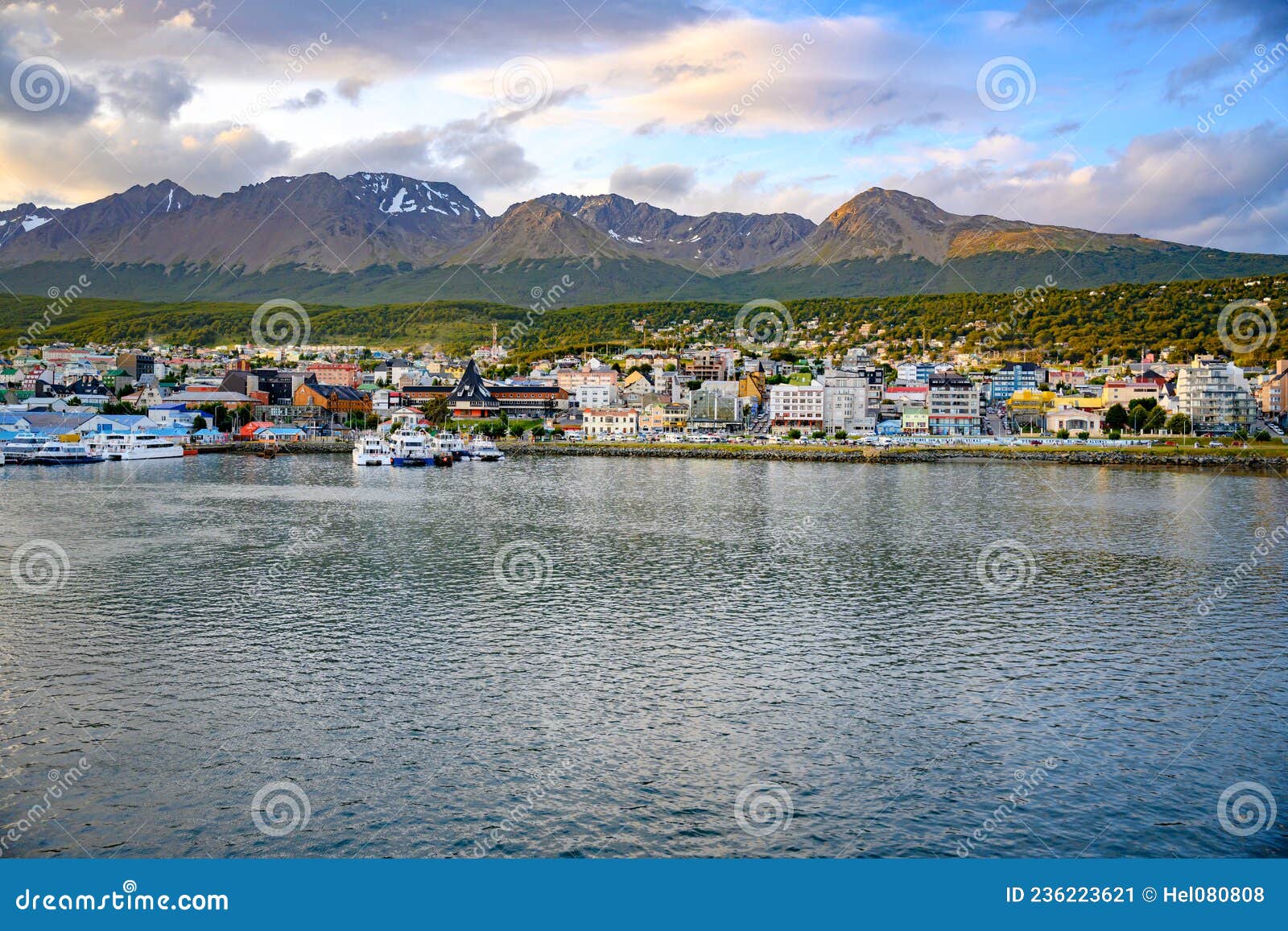 ushuaia, colorful houses, beautiful mountains and sea, ccapaital of tierra del fuego, patagonia, argentina