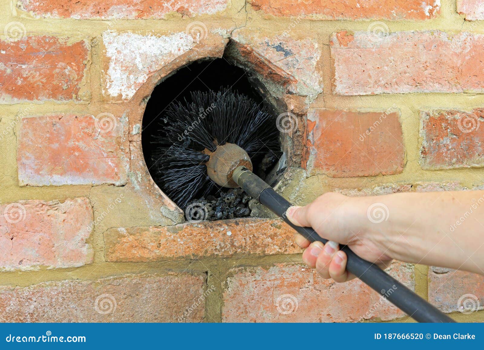 Using a Chimney Sweep Brush Stock Photo - Image of used, place