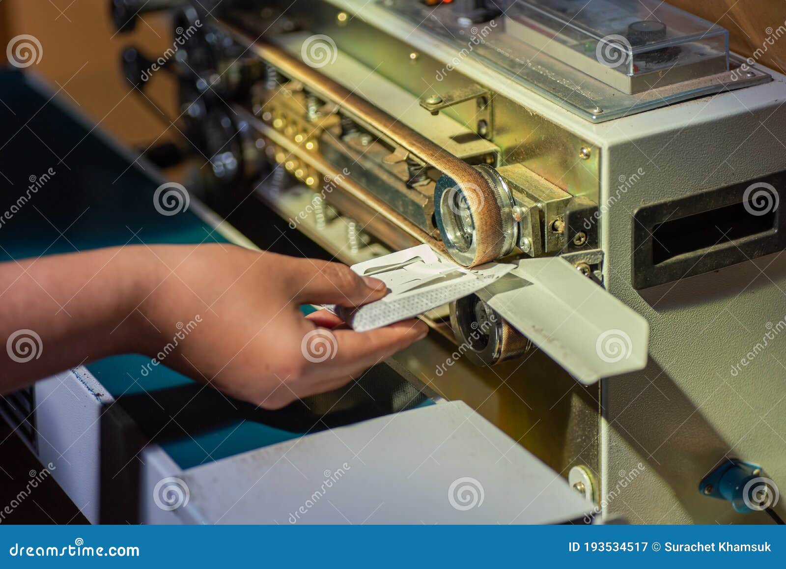Using Continuous Sealing Machine for Packing Coffee Bag Stock Image