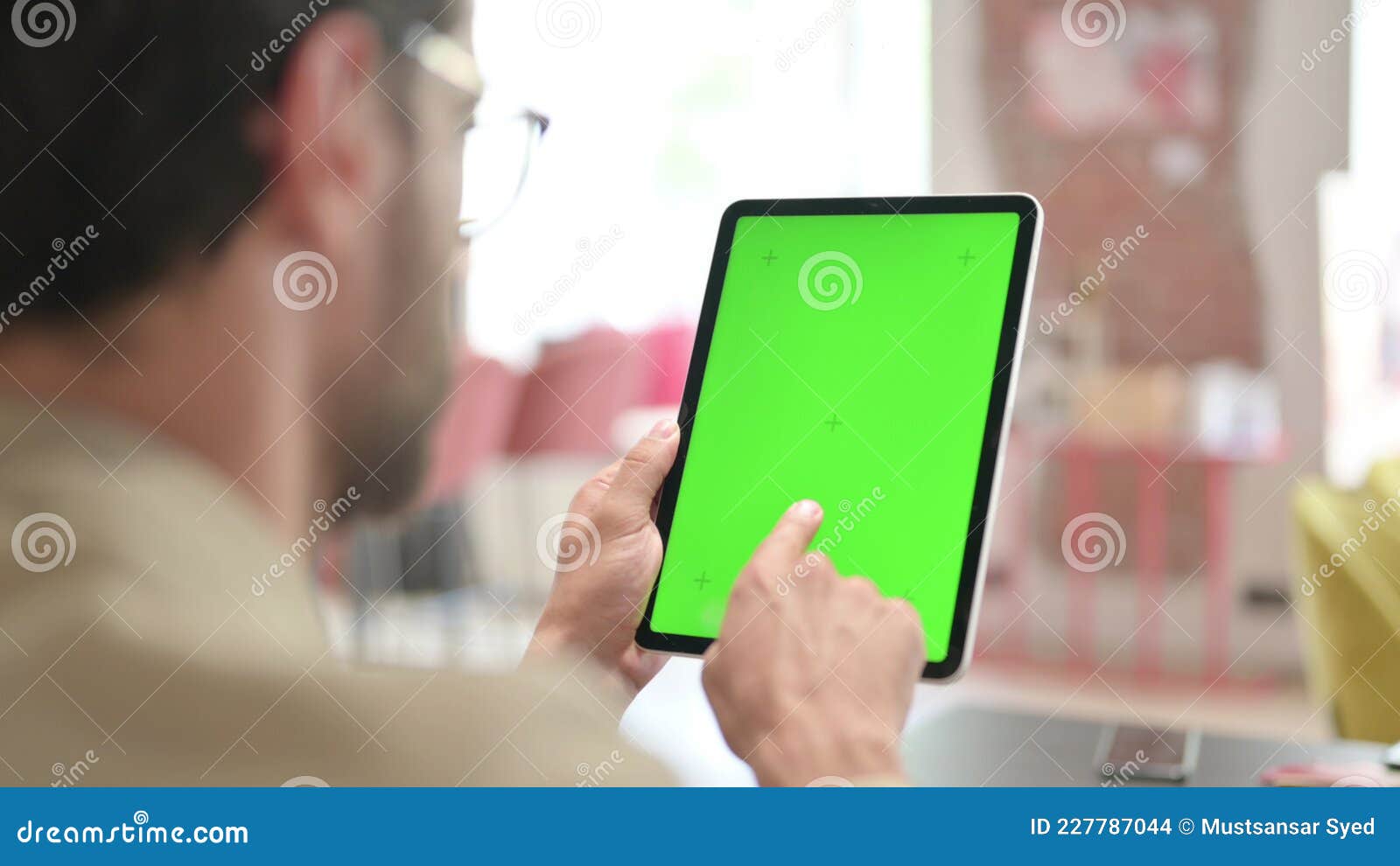 Using Digital Tablet with Green Screen Stock Photo Image of creative
